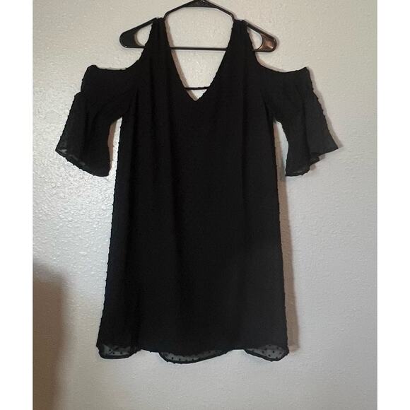 Blue Rain Womens Large Dress Black Polka Dot Texture Cold Shoulder Strappy - Picture 4 of 6